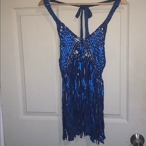 🦋💙 Blue Woven Fringe Crop Top 🦋